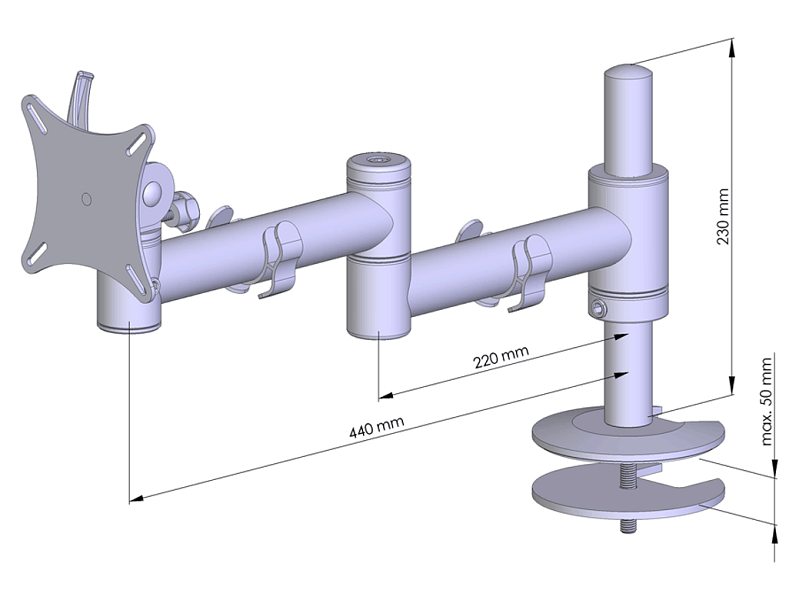 MonLines TFT-Vario Monitor Tischhalterung Einbau mit Kabelauslass grau MAße