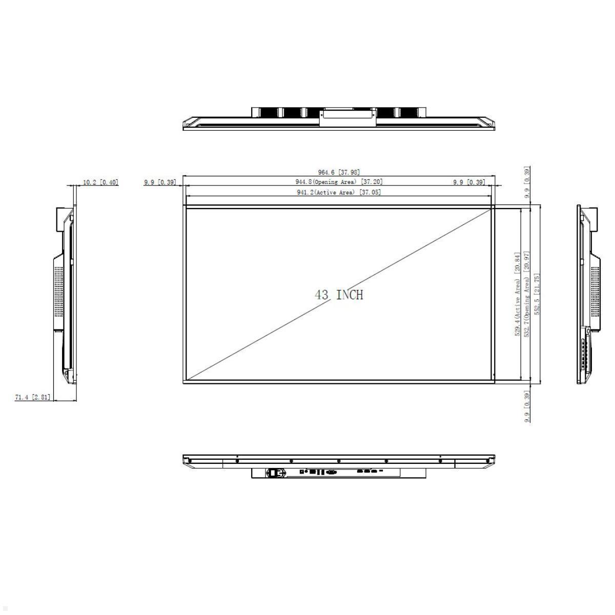 Clevertouch CL Pro 2 Serie Commercial Display 43” (12943CLPRO2), Maße