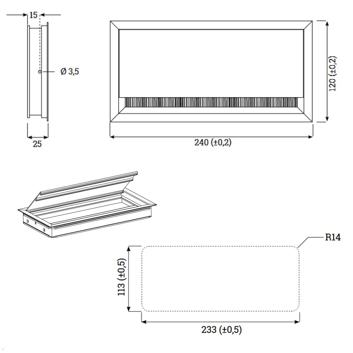 TecLines TKD008B Kabeldurchlass / Kabeldurchführung 120x240mm, schwarz Maße