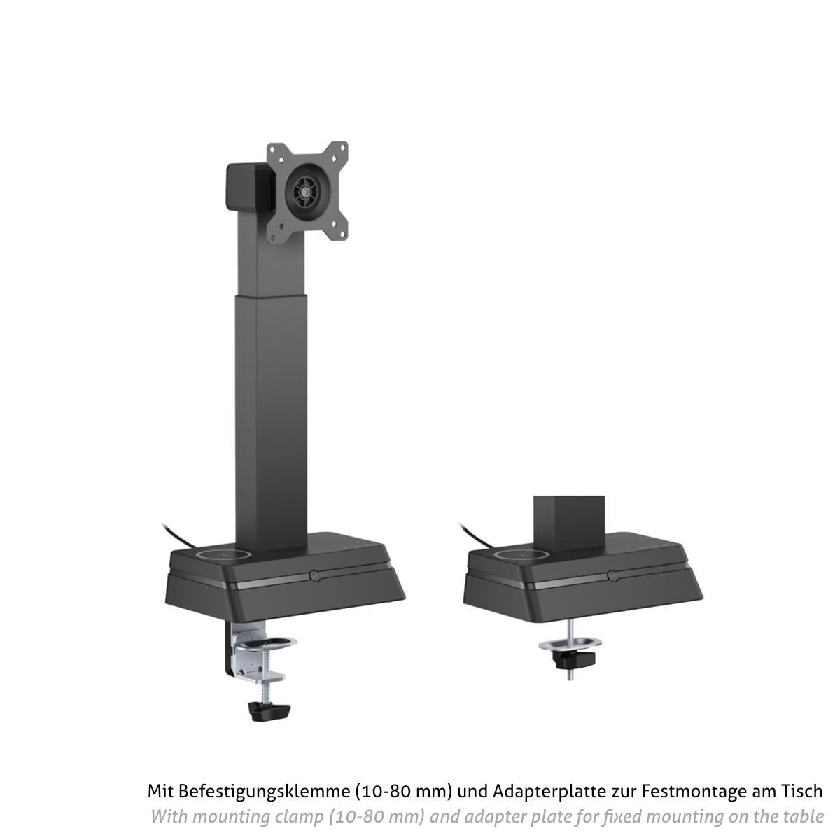MonLines MTH020B Monitor Tischhalterung elektrisch 17 - 32 Zoll, schwarz, Tischklemme und Durchschraubbefestigung