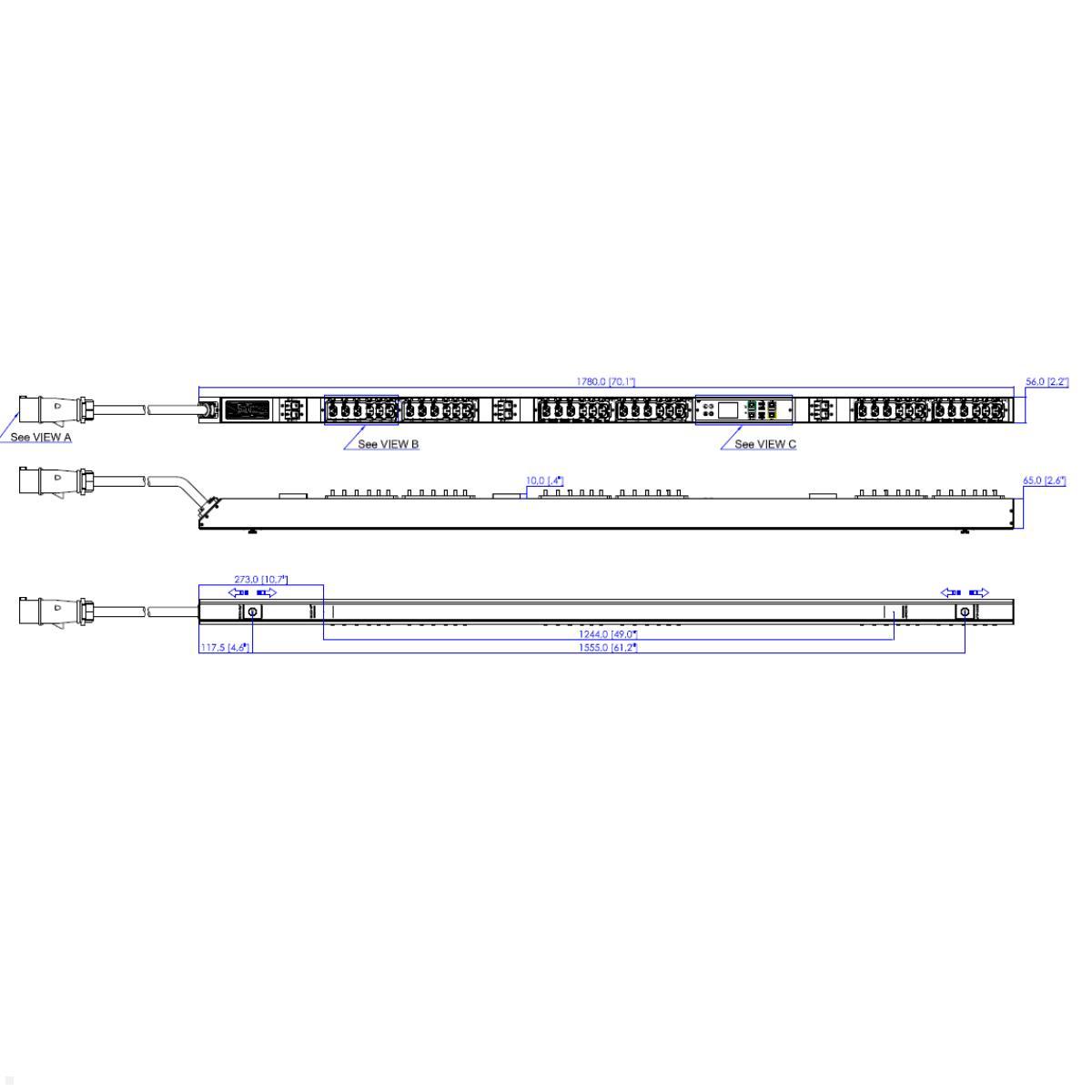 Legrand Raritan iX Rack-PDU 0U mit 18xC13 / 18xHDOT Cx, 3-phasig 400V 32A, Outlet Metered (PX4-4699-E7V2), Rack Stromverteilungseinheit 36 Ausgänge