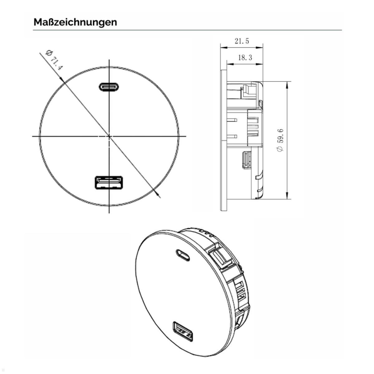 Fellowes Qi Power-Spot Wireless Charger mit USB-A und USB-C, Maße