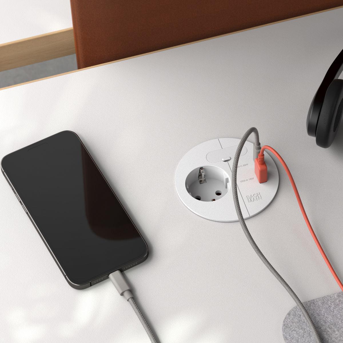 Bachmann LOOP IN CHARGE Steckdose USB A/C GST18, weiß (938.303), Tischeinbau Bachmann LOOP IN CHARGE Steckdose USB A/C GST18, weiß (938.303), Tischeinbau