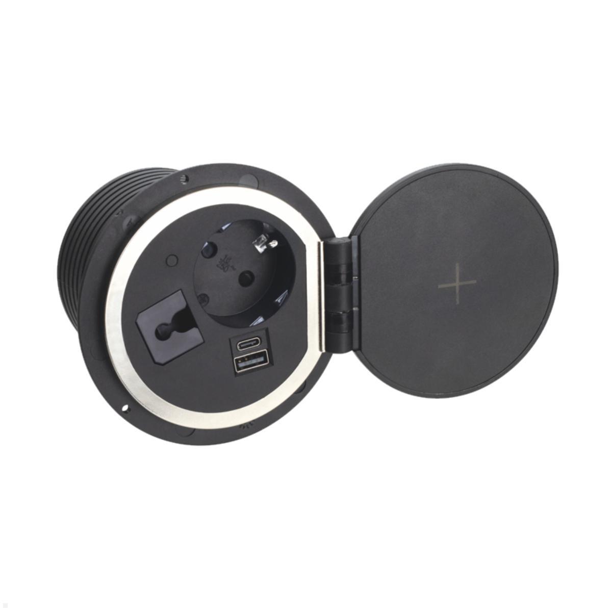 TecLines TES005B Einbau Steckdose mit 1x USB-A, 1x USB-C, schwarz