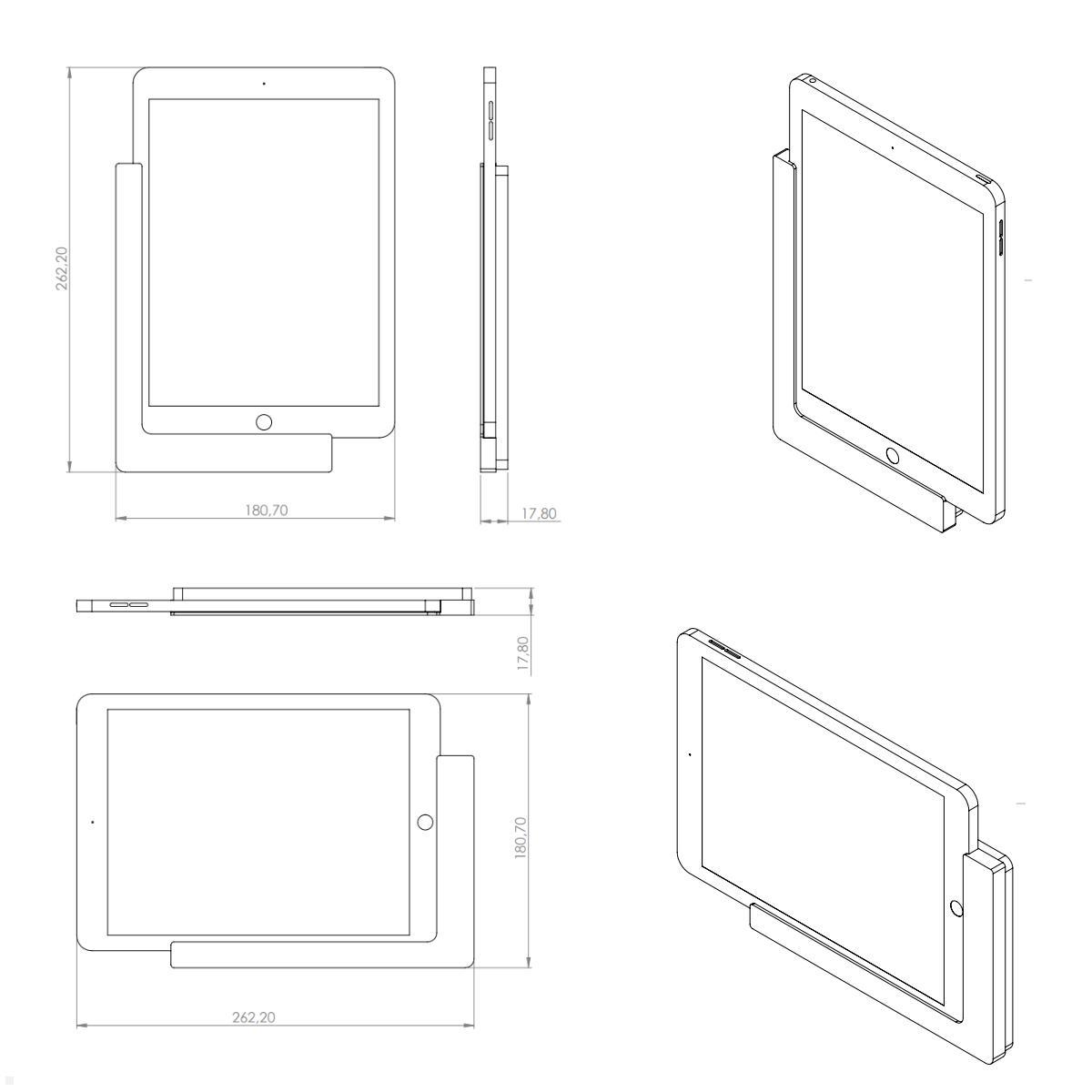 TabLines TWP014S Wandhalterung für Apple iPad Pro 9.7, silber, Zeichnung Maße ohne Tablet TabLines TWP014S Wandhalterung für Apple iPad Pro 9.7, silber, Zeichnung Maße ohne Tablet
