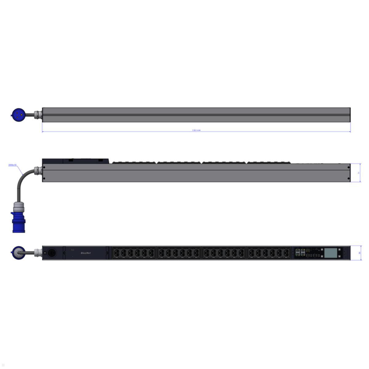 Bachmann BN PRO Metered + – 24xCombo, 3,0m CEE 16A/3p (BM0024743), Haltewinkel