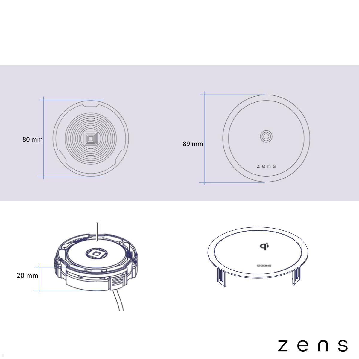 Zens PuK 3 ZETC07N-B Wireless Charger 15W mit Abdeckung, weiß technische Zeichnung Zens PuK 3 ZETC07N-B Wireless Charger 15W mit Abdeckung, weiß technische Zeichnung