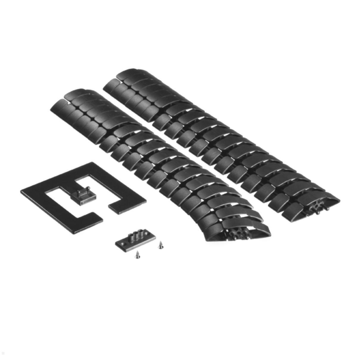 TecLines TKS004B Kabelschlange Set 75 cm mit Bodenplatte und Tischbefestigung, schwarz Lieferumfang