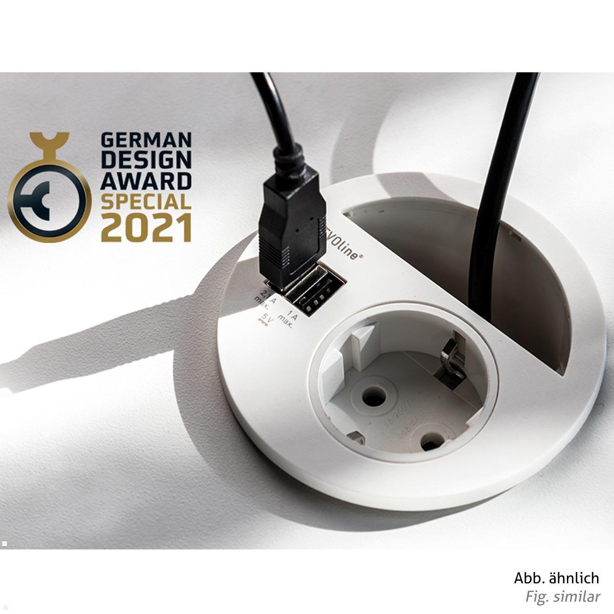 EVOline Circle80 Einbausteckdose mit USB-Charger A/C, Beispielvariante EVOline Circle80 Einbausteckdose mit USB-Charger A/C, Beispielvariante