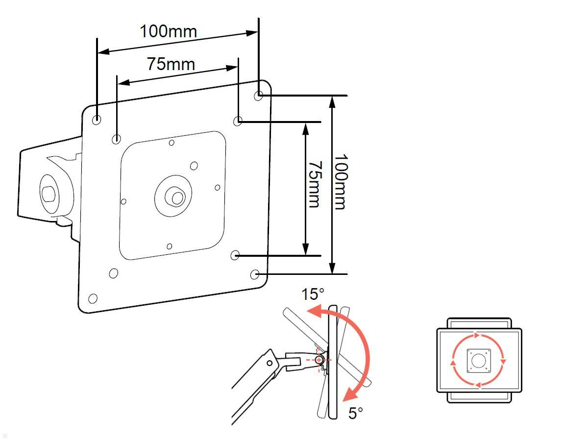 Monitorhalterung Heavy-Duty Ergotron 98-540-216 Monitorgelenk, Technische Zeichnung Monitorhalterung Heavy-Duty Ergotron 98-540-216 Monitorgelenk, Technische Zeichnung