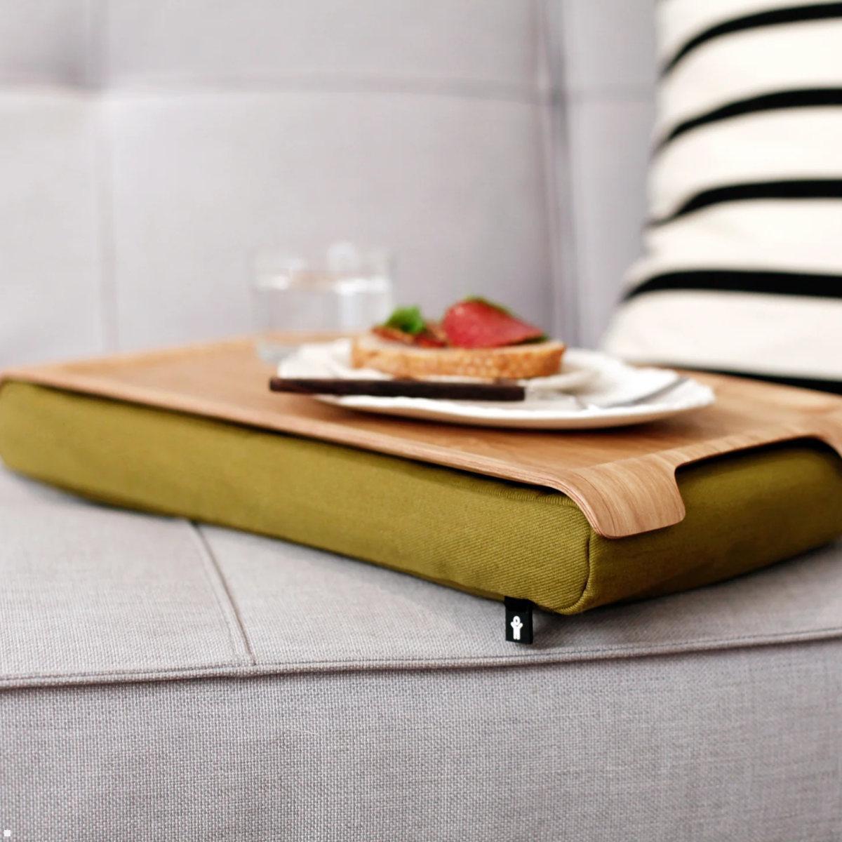 Bosign Mini Knietablett Laptray, Echtholz, Olivgrün, kompakte Größe