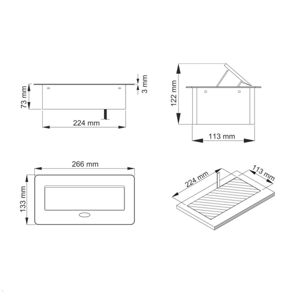 TecLines TES010W 2-fach Einbausteckdose mit USB A/C, 1,5m Kabel, weiß, Zeichnung