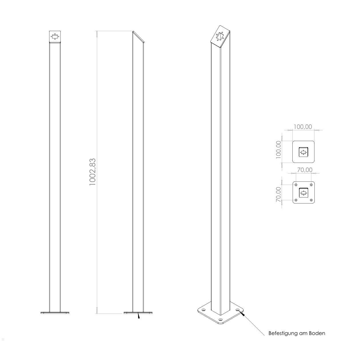 TabLines TBS012 Tablet Bodenständer anschraubbar, eckig, Maße