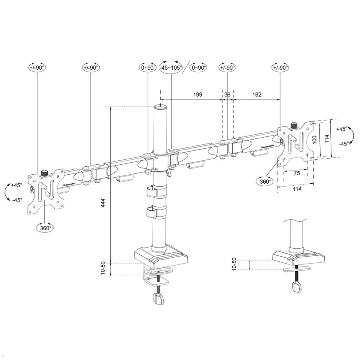 Neomounts NERO DS60-600BL2 Monitorhalter für 2 Monitore, Skizze