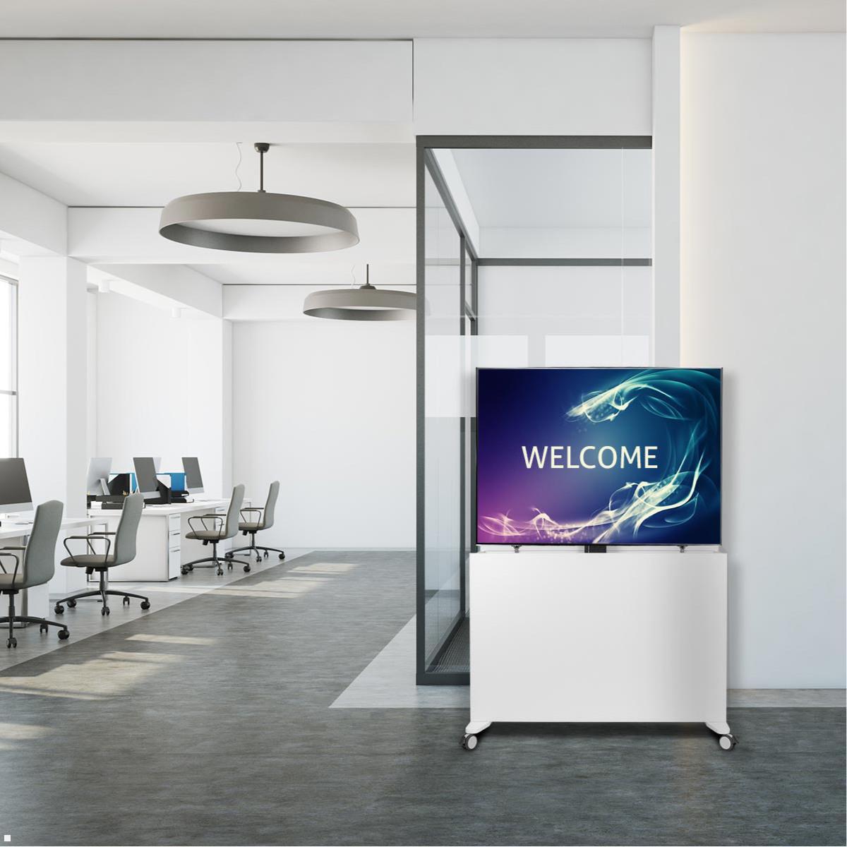 MonLines SIDEB65W mobiles TV Sideboard mit Lift bis 65 Zoll, weiß Anwendungsbeispiel MonLines SIDEB65W mobiles TV Sideboard mit Lift bis 65 Zoll, weiß Anwendungsbeispiel