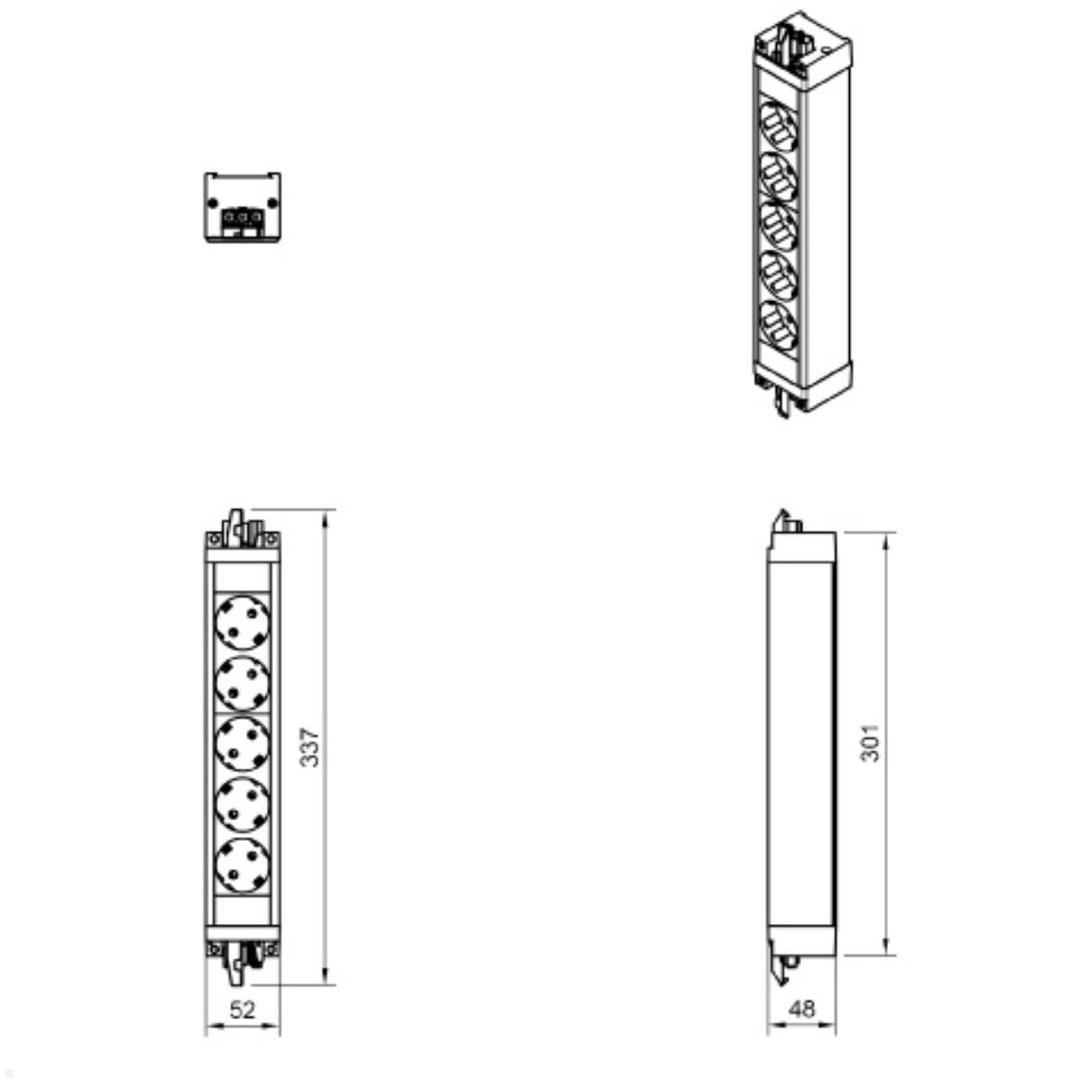Dataflex Power Powerbar Steckdosenleiste 5-fach (28.503), Skizze Dataflex Power Powerbar Steckdosenleiste 5-fach (28.503), Skizze