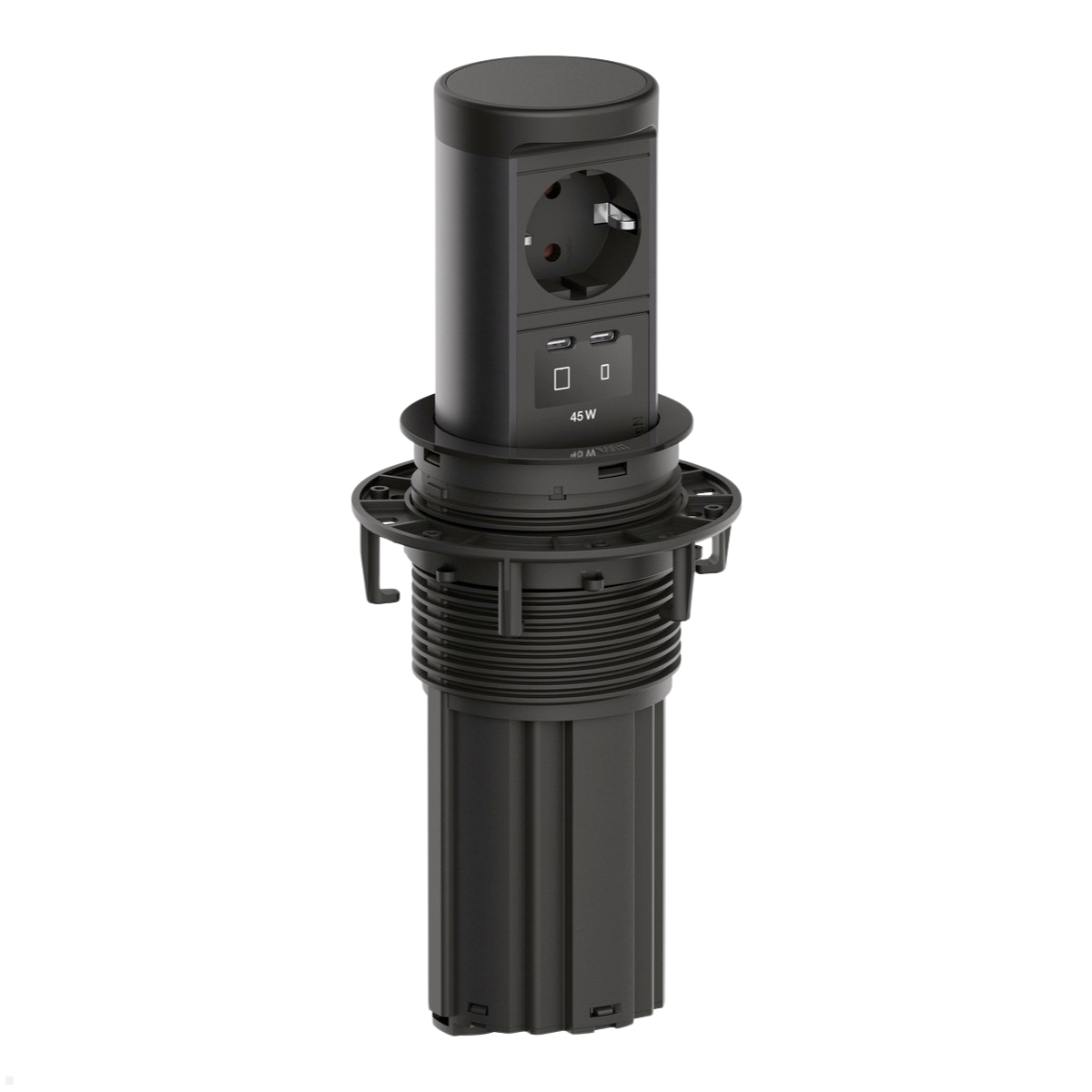 Bachmann ELEVATOR 2 versenkbare Einbausteckdose 3-fach 1x CEE7/3 2x USB-C 2m, Schwart matt
