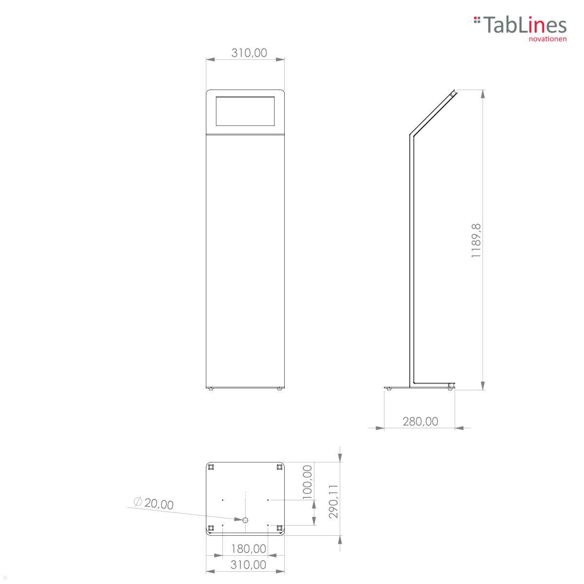 Tablines TBS101 Design Tablet Ständer quer Apple iPad Air 4 und 5 10.9 technische Zeichnung Tablines TBS101 Design Tablet Ständer quer Apple iPad Air 4 und 5 10.9 technische Zeichnung