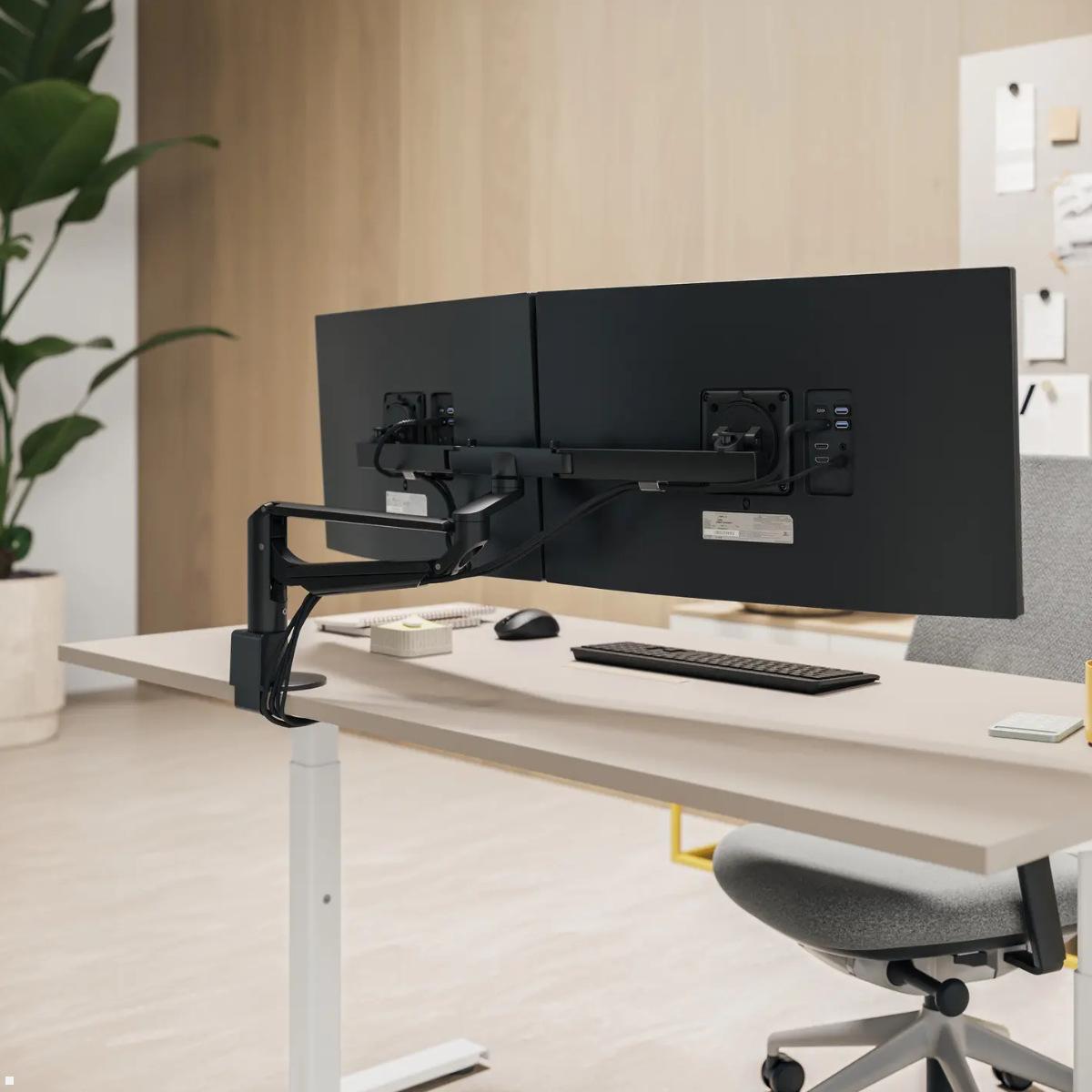 Novus Clu Plus X2 Monitorhalterung für 2 Monitore bis 27Zoll (992+2118+000), schwarz, schwenkbarer Dual Monitorarm