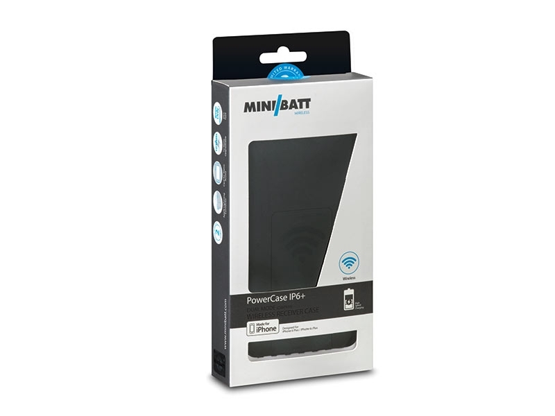 miniBatt MP-IP7+ Schutzhülle mit Qi-Ladefunktion für iPhone 7 Plus Verpackung