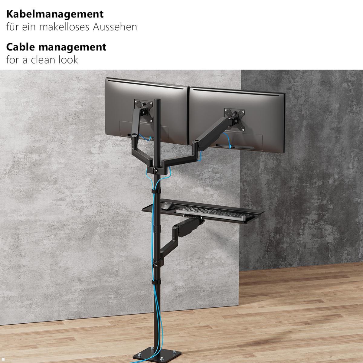 MonLines MBS020B dual Monitor Bodenstandfuß anschraubbar mit Tastaturhalterung, inkl.Kabelmanagement