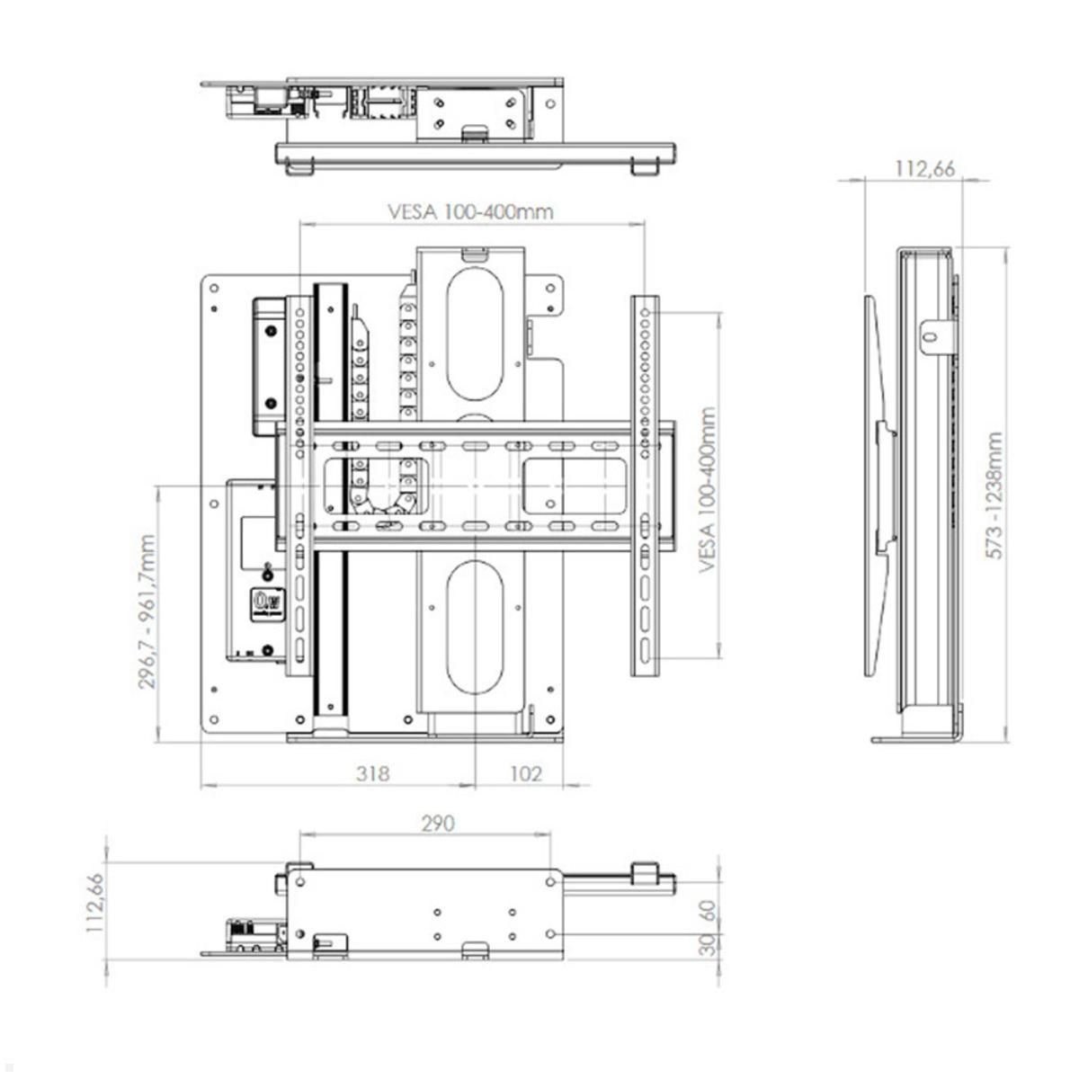 MonLines MLS675B TV Lift Standfuß elektrisch, 675mm, schwarz Maße