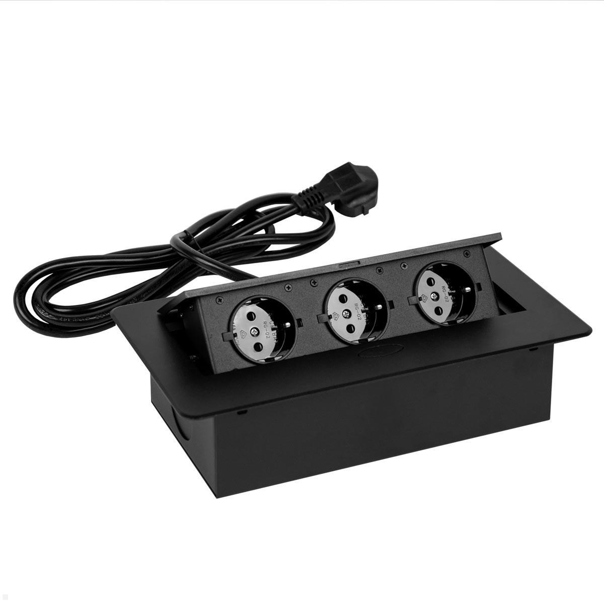 TecLines TES012B 3-fach Einbau Steckdose mit 1,5m Kabel, schwarz TecLines TES012B 3-fach Einbau Steckdose mit 1,5m Kabel, schwarz