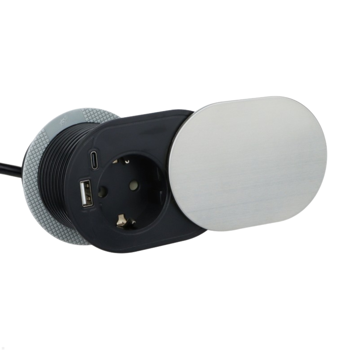 TecLines TES020 Einbausteckdose oval mit USB Charger A/C, 1,9m Kabel, Edelstahl