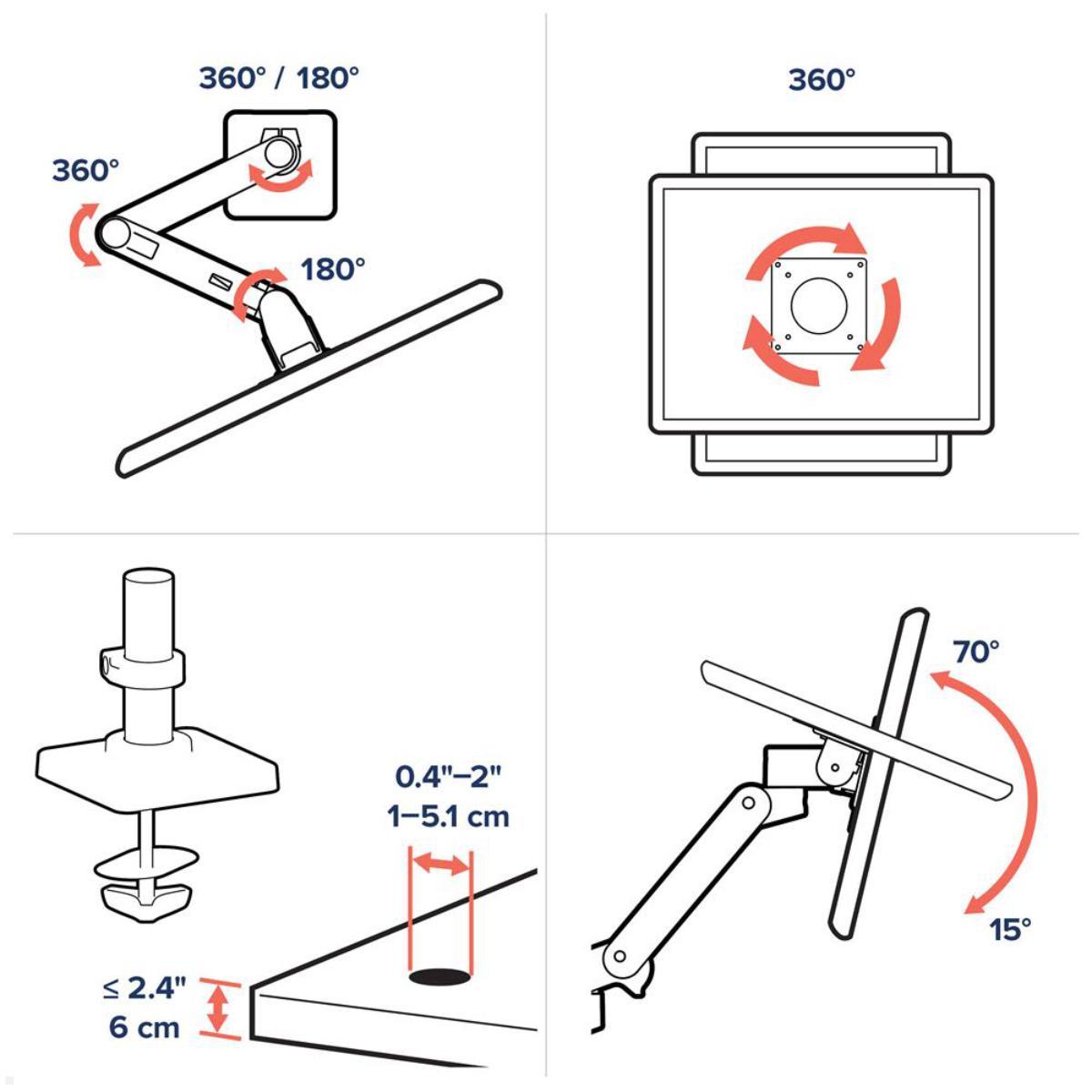 Ergotron LX Pro Monitorhalterung mit Durchschraubbefestigung (45-708-293), grau, Funktionen
