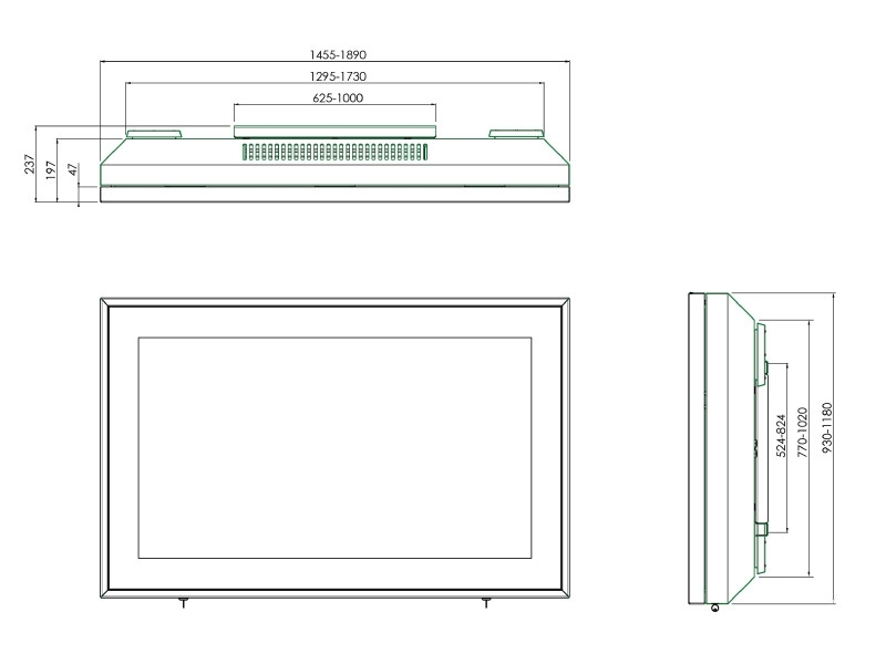 SmartMetals Outdoor Gehäuse Wandhalter für Display 65 Zoll Querformat Maße