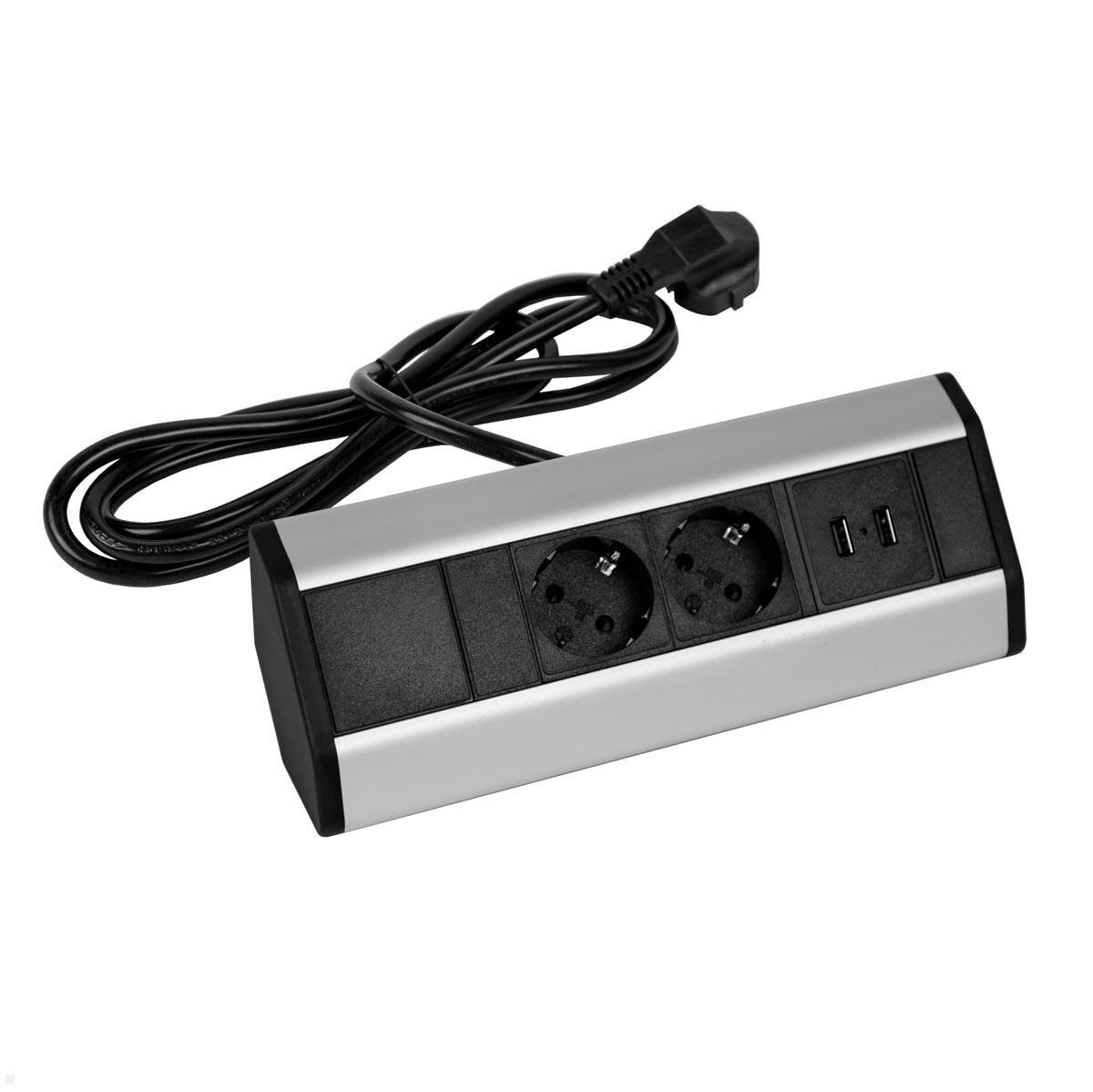 TecLines TAS003S 2-fach Ecksteckdose mit 2x USB Charger, silber TecLines TAS003S 2-fach Ecksteckdose mit 2x USB Charger, silber