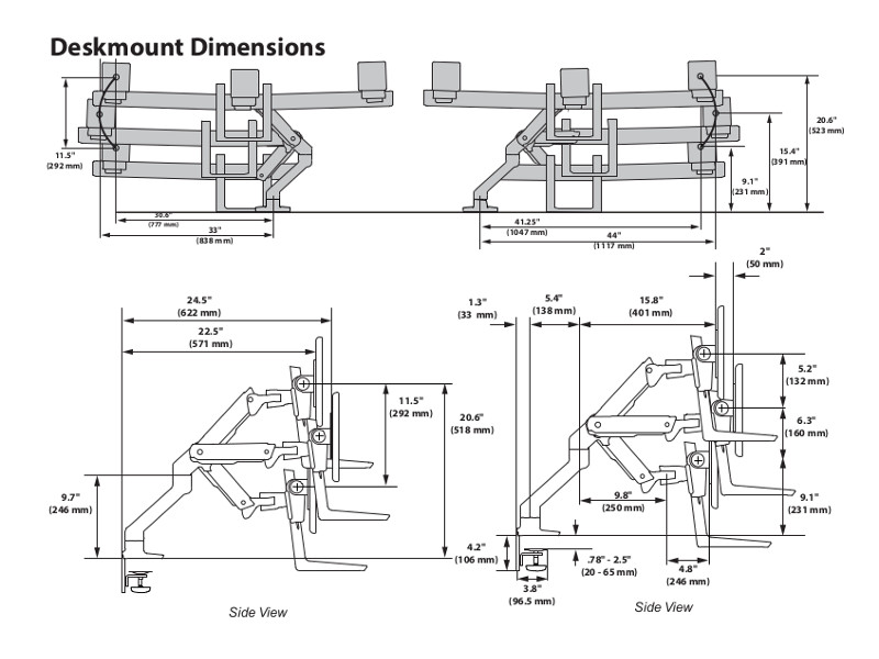 Ergotron Zubehör HX Triple Monitor Kit 98-009-216 Wandhalter Maße Ergotron Zubehör HX Triple Monitor Kit 98-009-216 Wandhalter Maße