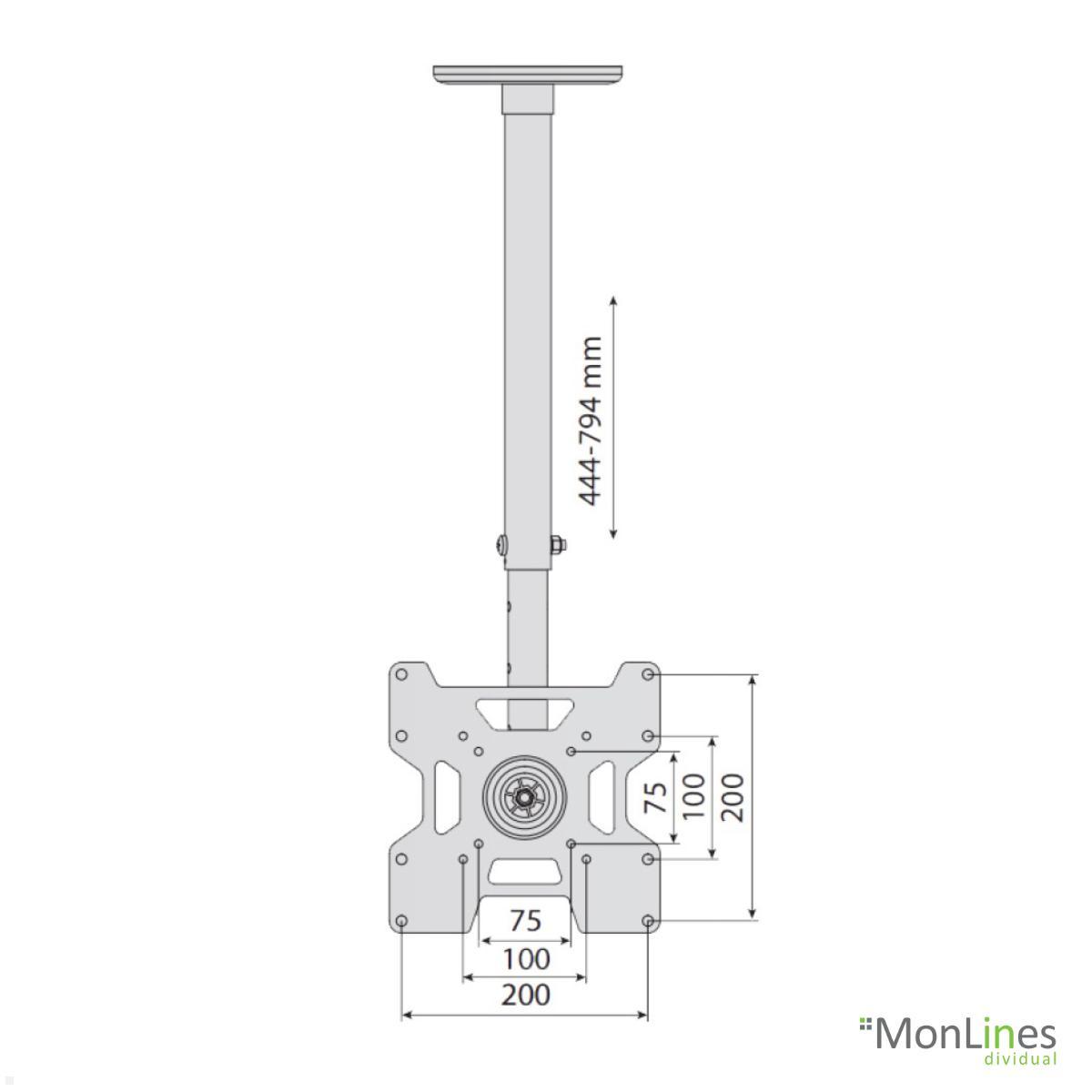 MonLines MDH013B höhenverstellbarer Monitor Deckenhalter 444-794 mm bis 45 kg technische Zeichnung MonLines MDH013B höhenverstellbarer Monitor Deckenhalter 444-794 mm bis 45 kg technische Zeichnung
