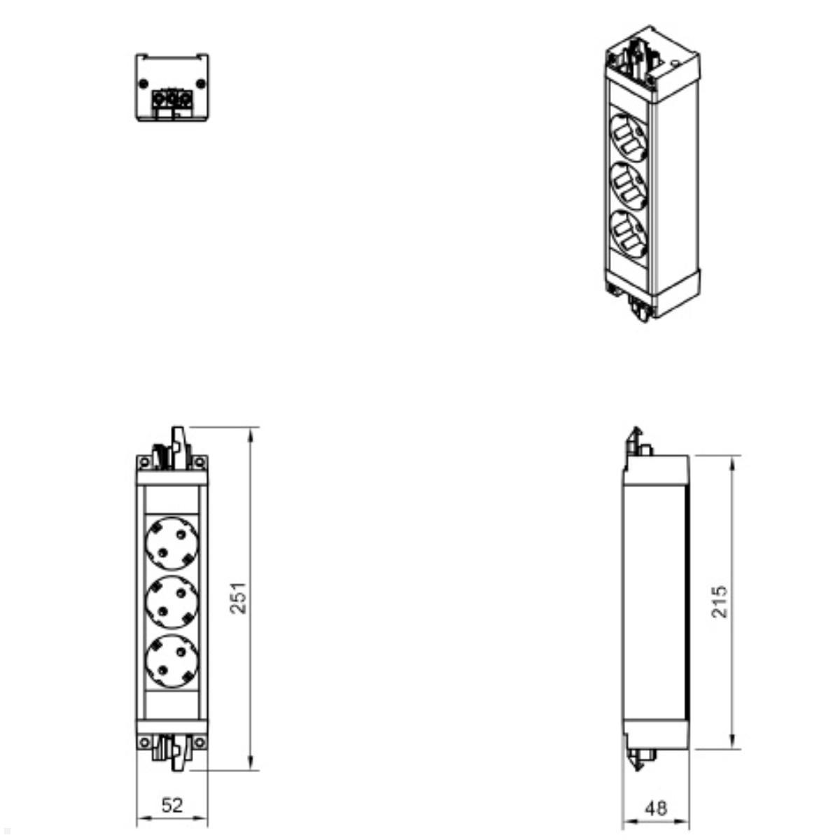 Dataflex Power Powerbar Steckdosenleiste 3-fach (28.303), Skizze Dataflex Power Powerbar Steckdosenleiste 3-fach (28.303), Skizze