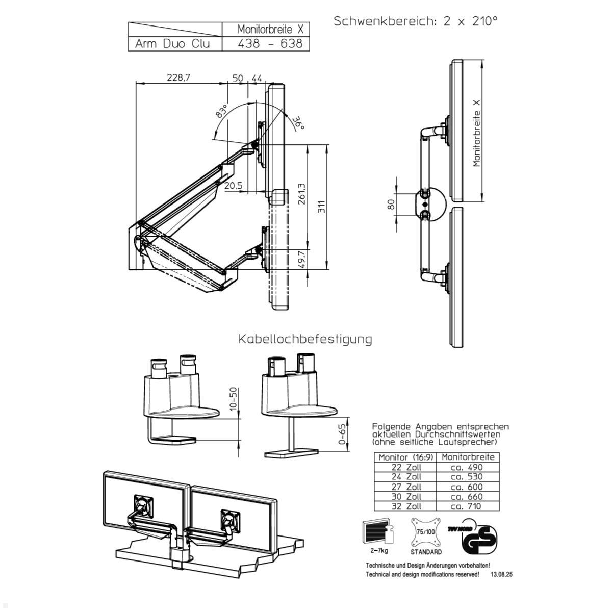 Novus Clu Duo Monitorhalter und Laptophalter, weiß (990+4611+000), Gasdruckfeder