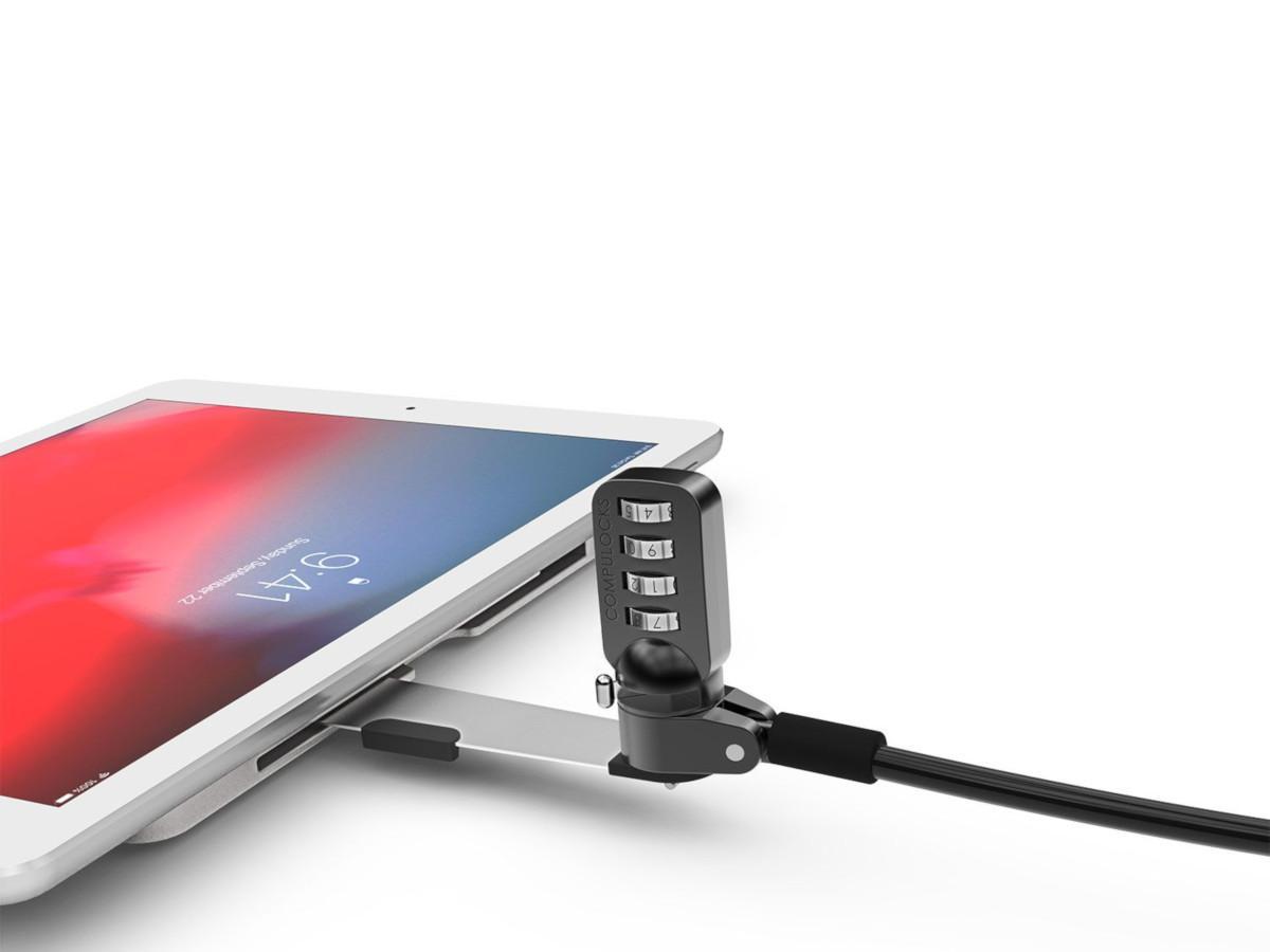 Compulocks BLADE universal Schloss Adapter + Zahlenschloss für mobile Endgeräte Anwendungsbeispiel Tablet Compulocks BLADE universal Schloss Adapter + Zahlenschloss für mobile Endgeräte Anwendungsbeispiel Tablet