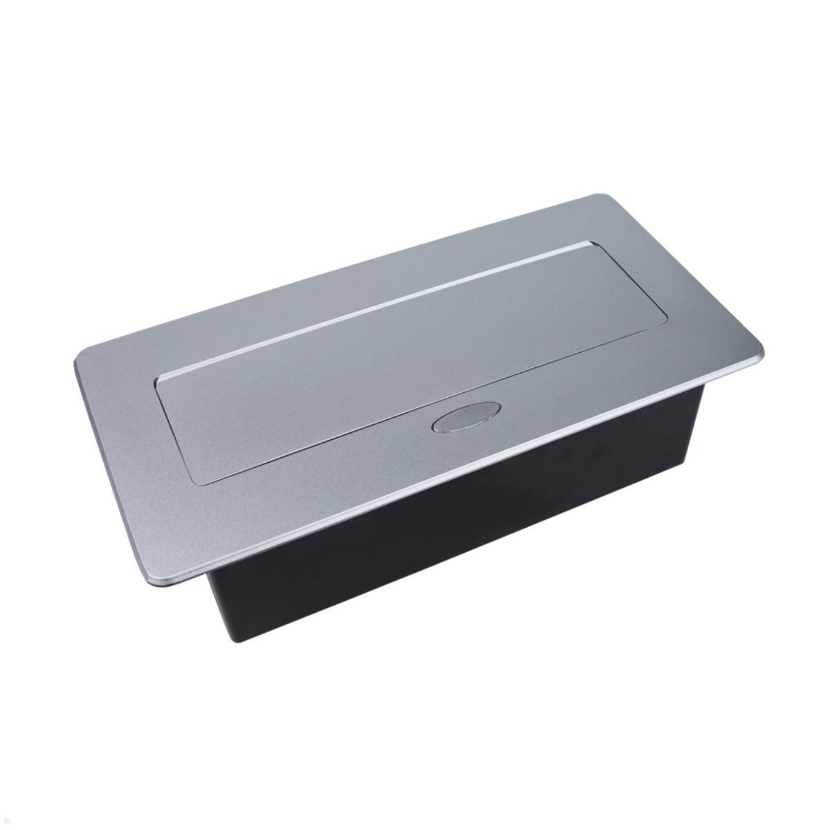 TecLines TES010S 2-fach Einbausteckdose mit USB-Charger, 1,5m Kabel, silber Deckel geschlossen