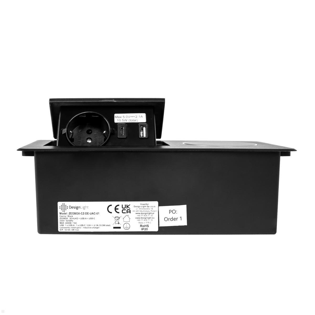 TecLines TES015B Einbau Steckdose mit USB A/C Charger, Qi, schwarz Ansicht TecLines TES015B Einbau Steckdose mit USB A/C Charger, Qi, schwarz Ansicht