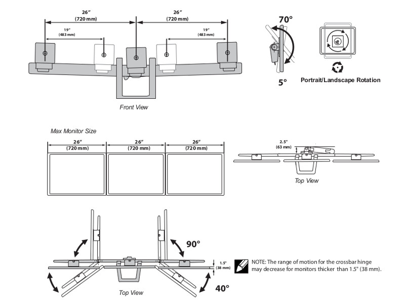 Ergotron Zubehör HX Triple Monitor Kit 98-009-216 Maße Ergotron Zubehör HX Triple Monitor Kit 98-009-216 Maße