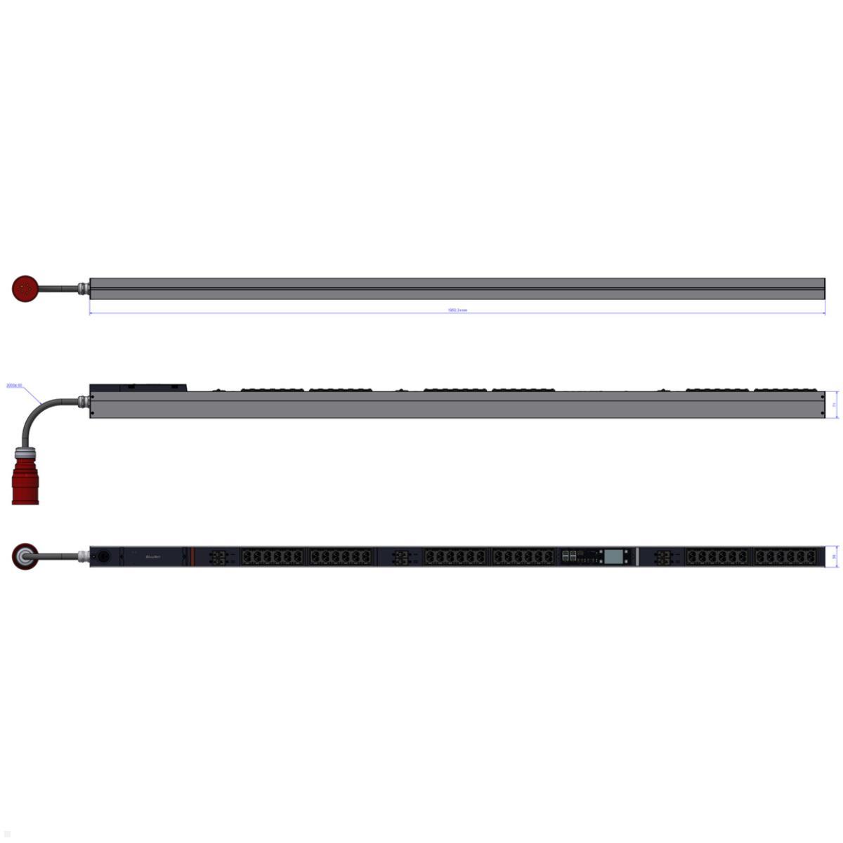 Bachmann BN PRO M+ Metered – 32A Rack PDU mit 36xCombo 6xMCB, 3,0m CEE 32A/5p (BM0024761), Energiemessung 3-phasig