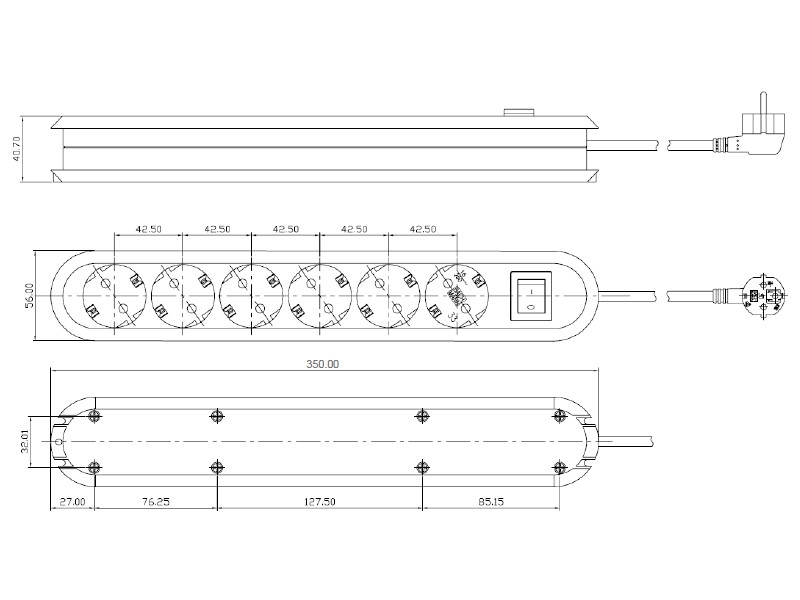 Bachmann SMART 6x Steckdose 1x Schalter Zuleitung 3m (381.151K) schwarz Maße Bachmann SMART 6x Steckdose 1x Schalter Zuleitung 3m (381.151K) schwarz Maße