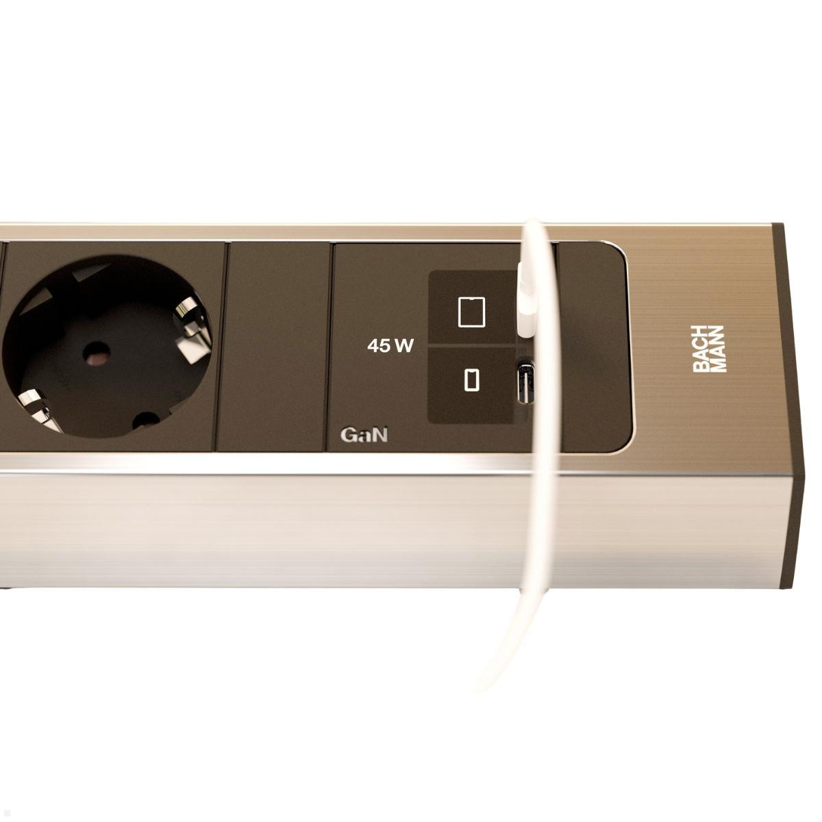 Bachmann CASIA 2 3x Steckdose 1x USB C/C 45W, 2m Zuleitung (BM0023174), Edelstahl Optik, USB C/C 45W Charger