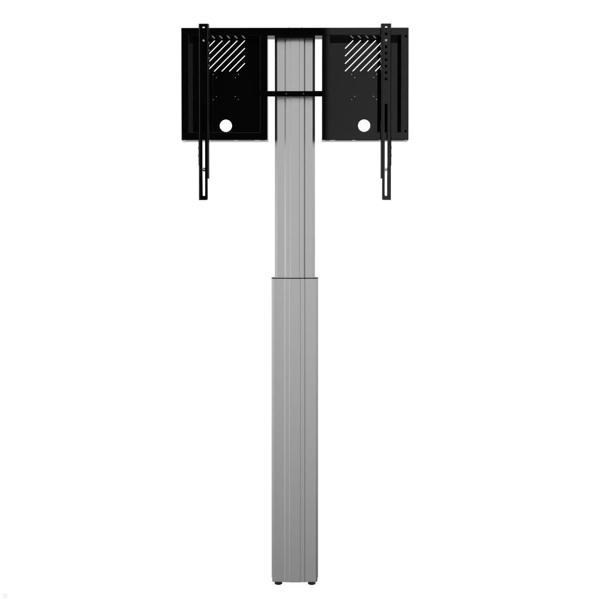 Conen Lite elektrischer TV Boden-Wandhalter 42-86 Zoll 900 mm Hub, silber, Frontansicht ausgefahren