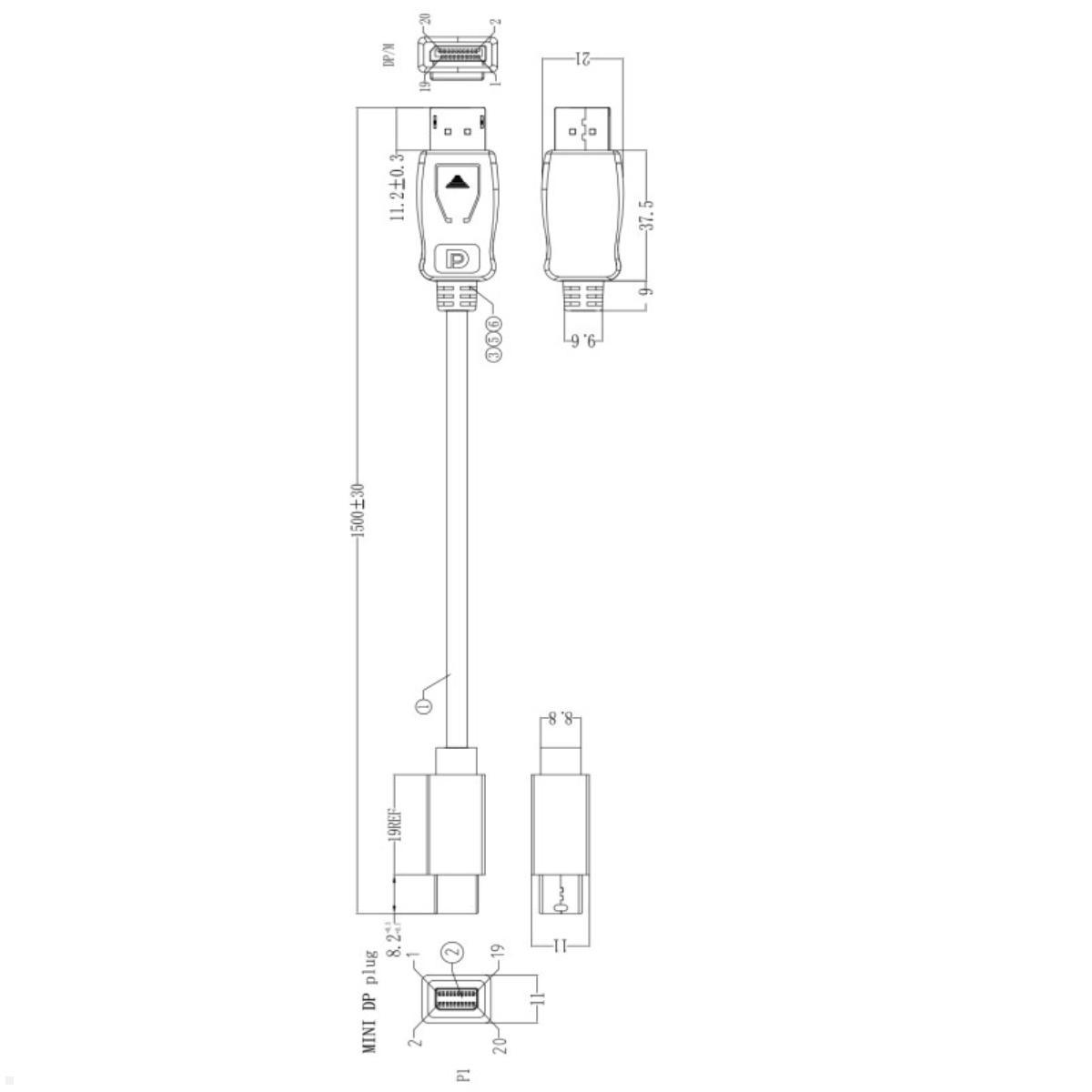 Bachmann Verbindungskabel Mini DisplayPort auf HDMI 1,5m (918.205), Skizze Bachmann Verbindungskabel Mini DisplayPort auf HDMI 1,5m (918.205), Skizze