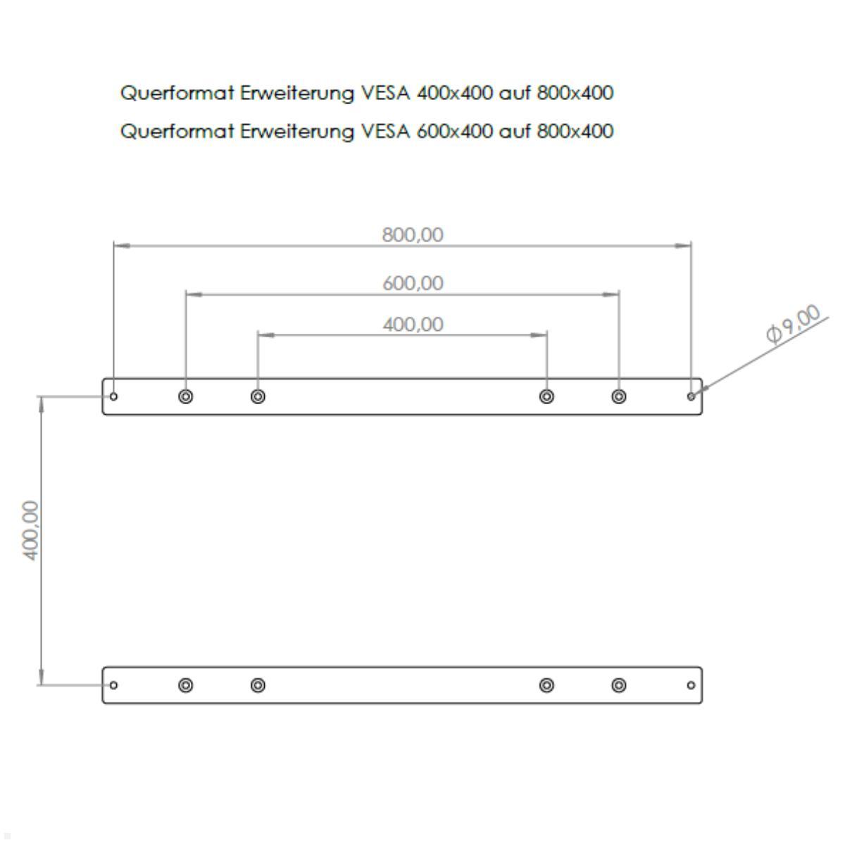 MonLines V102 VESA Adapter Erweiterung von 400 auf 800mm, schwarz, Maße Querformat