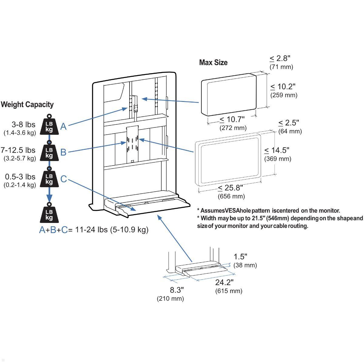 Ergotron CareFit PC Wandarbeitsplatz mit Gehäuse, weiß (61-367-030), Skizze Ergotron CareFit PC Wandarbeitsplatz mit Gehäuse, weiß (61-367-030), Skizze