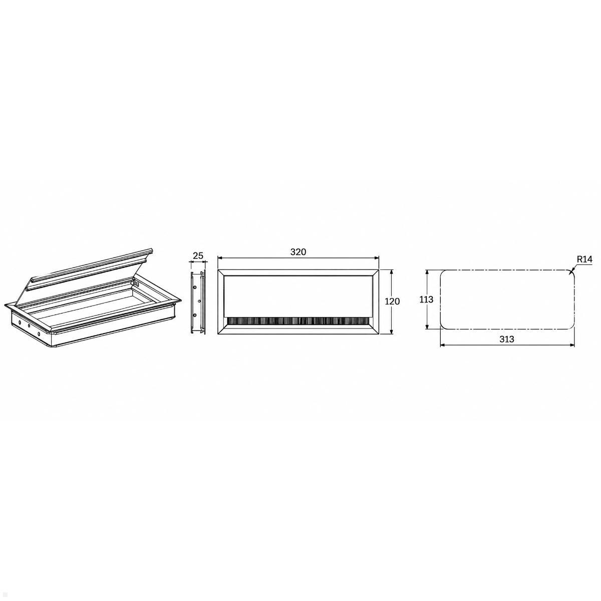 TecLines TKD007 Kabeldurchführung 110x320mm, silber/schwarz, Zeichnung