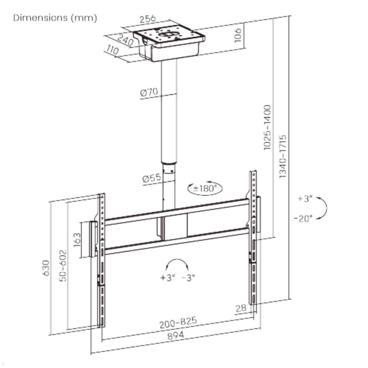 MonLines MLD375B TV Lift Deckenhalterung elektrisch höhenverstellbar, Hub 375mm, Fernseher Deckenhalterung 50-100 Zoll