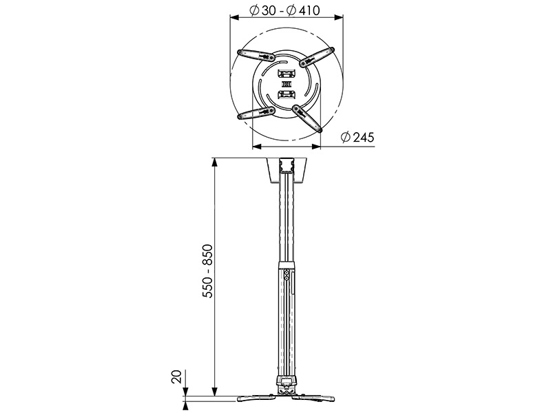 Vogels PPC 2555 Beamer Deckenhalterung 550-850mm 25kg, Skizze