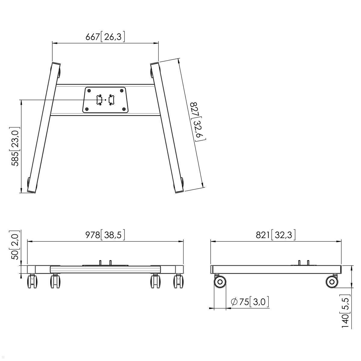 Vogels Connect-it PFT 8520 Display-Wagenrahmen, silber, Zeichnung Maße Vogels Connect-it PFT 8520 Display-Wagenrahmen, silber, Zeichnung Maße